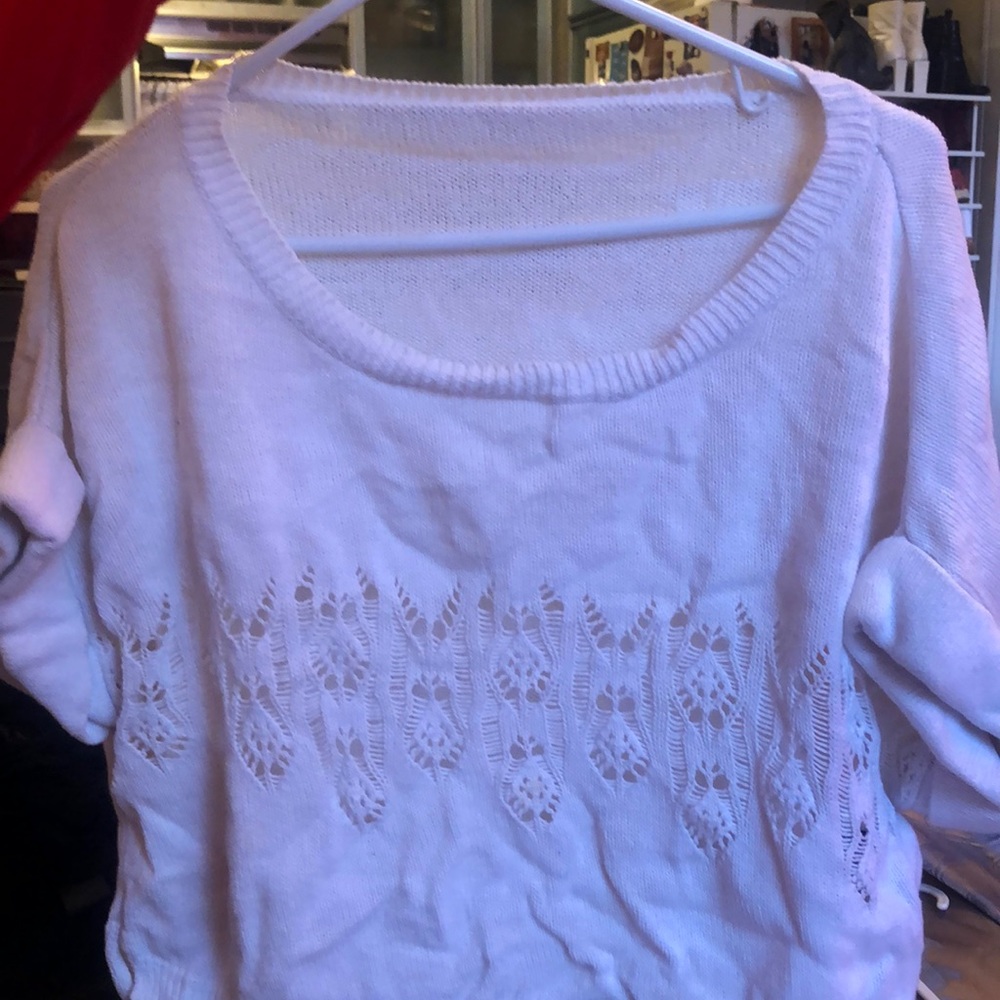 Bebe Oversized Crop Top with Lace Design